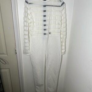 GoJane White Sheer Stripe Long Sleeve Jumpsuit Size XL